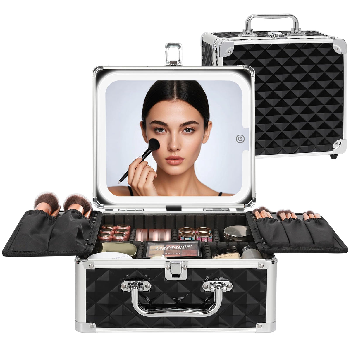Makeup Train Case with LED Mirror, Rechargeable Travel Makeup Bag