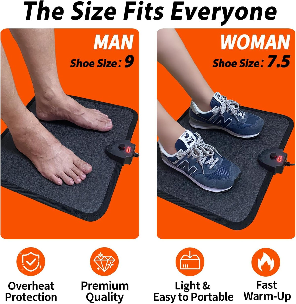 Heated Foot Mat Under Desk, Adjustable Temperature Foot Warmer