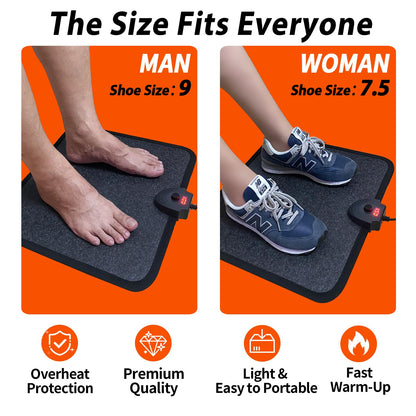 Heated Foot Mat Under Desk, Adjustable Temperature Foot Warmer