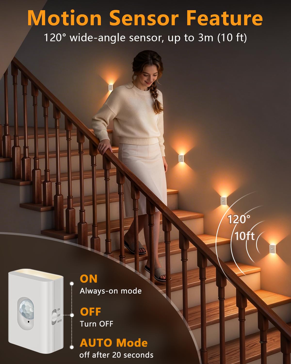 Motion Sensor Stair Lights Indoor, Rechargeable Magnetic Night Lights