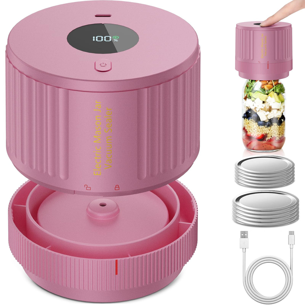 LOVE MOMENT Electric Mason Jar Vacuum Sealer Kit with One Touch Auto-Pause