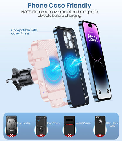 Wireless Car Charger 15W Fast Charging Dash Windshield Vent Car Mount