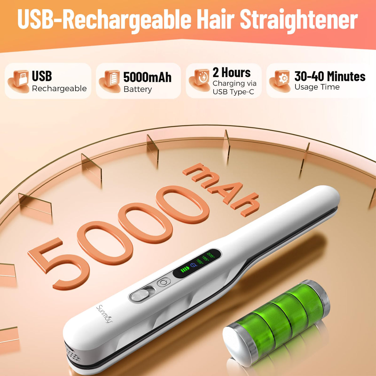 Cordless Hair Straightener, USB-C Rechargeable Travel Flat Iron