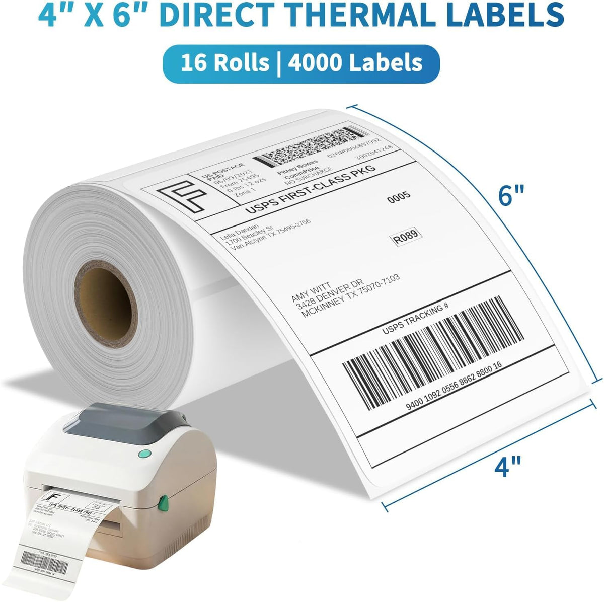 9527 Product Fanfold 4 x 6 Direct Thermal Labels White Perforated Shipping Labels, 500pcs per Stack,1 Stack