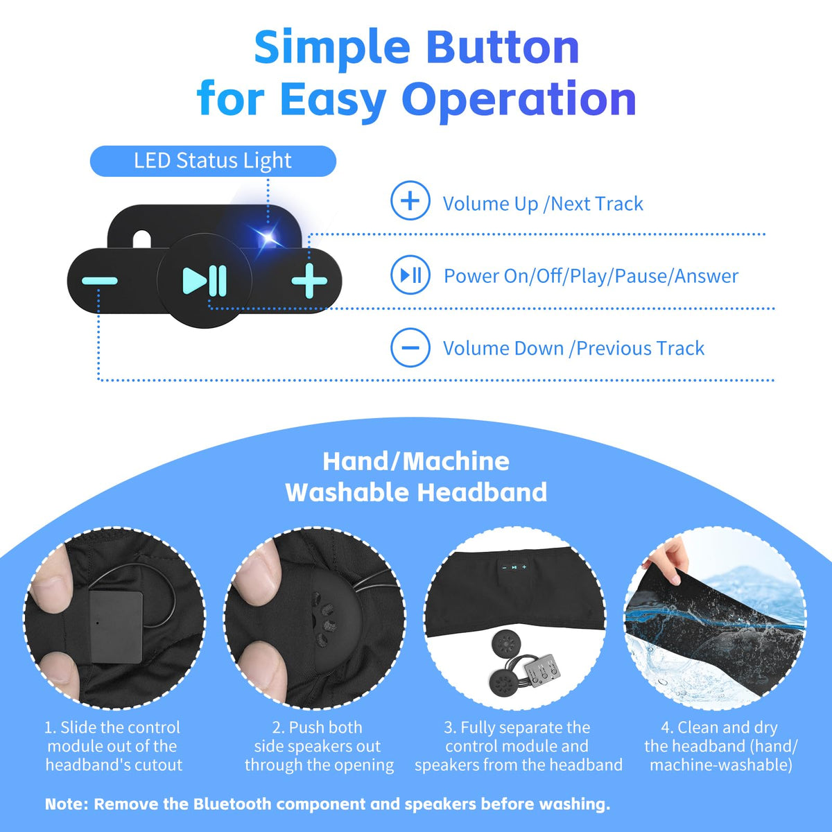Sleep Headphones Bluetooth 6.0 Headband for Side Sleeper (Black)