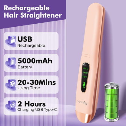 Cordless Hair Straightener, USB-C Rechargeable Travel Flat Iron
