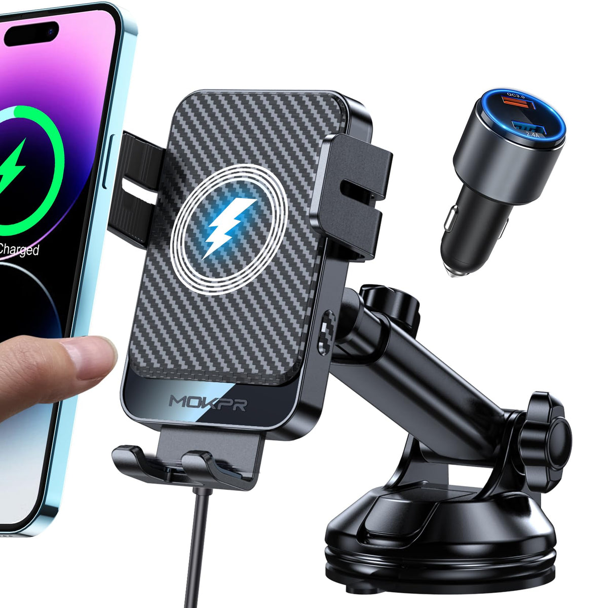 Wireless Car Charger 15W Fast Charging Dash Windshield Vent Car Mount