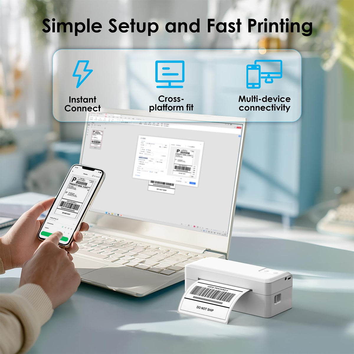 KNAON Shipping Thermal Label Printer, 4x6 Portable Label Printer, Black
