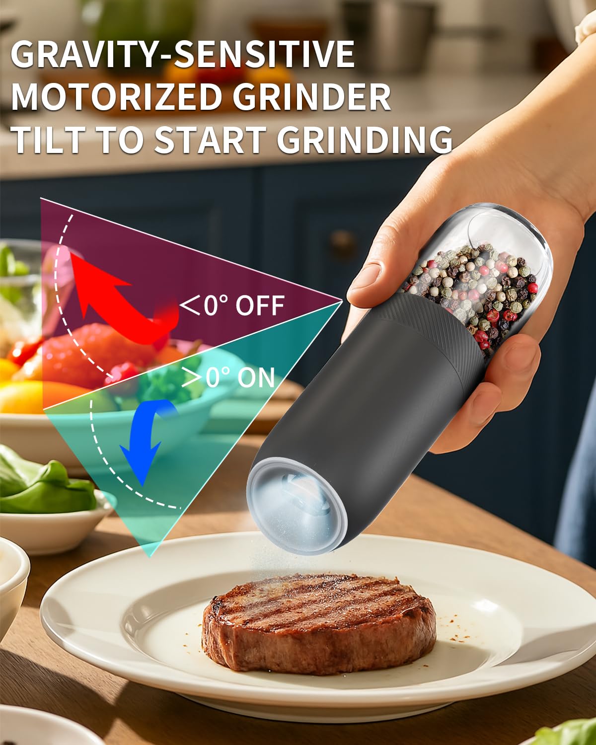 CIRCLE JOY Rechargeable Salt and Pepper Grinder Set Gravity Electric Salt and Pepper Grinder Set, LED Light, Adjustable Coarseness, for Home Kitchen BBQ, Black & White