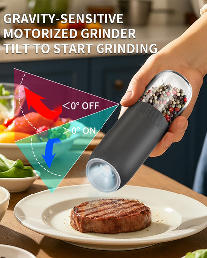 Electric Salt and Pepper Grinder Set, Gravity Rechargeable with LED