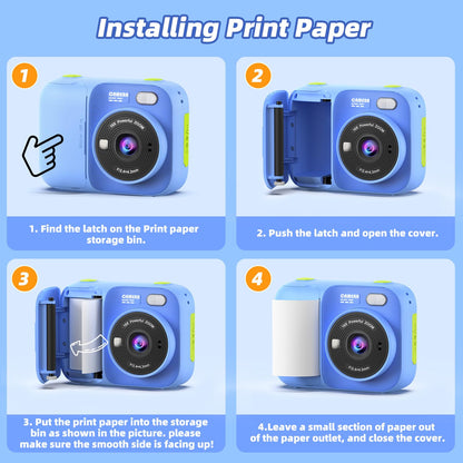 Kids Instant Print Camera with 5 Rolls Print Paper, 1080P HD Camera, Rechargeable Portable Toddler Selfie Camera, Christmas Birthday Gifts Toys for Boys Girls Age 3-12 (Red & Blue)