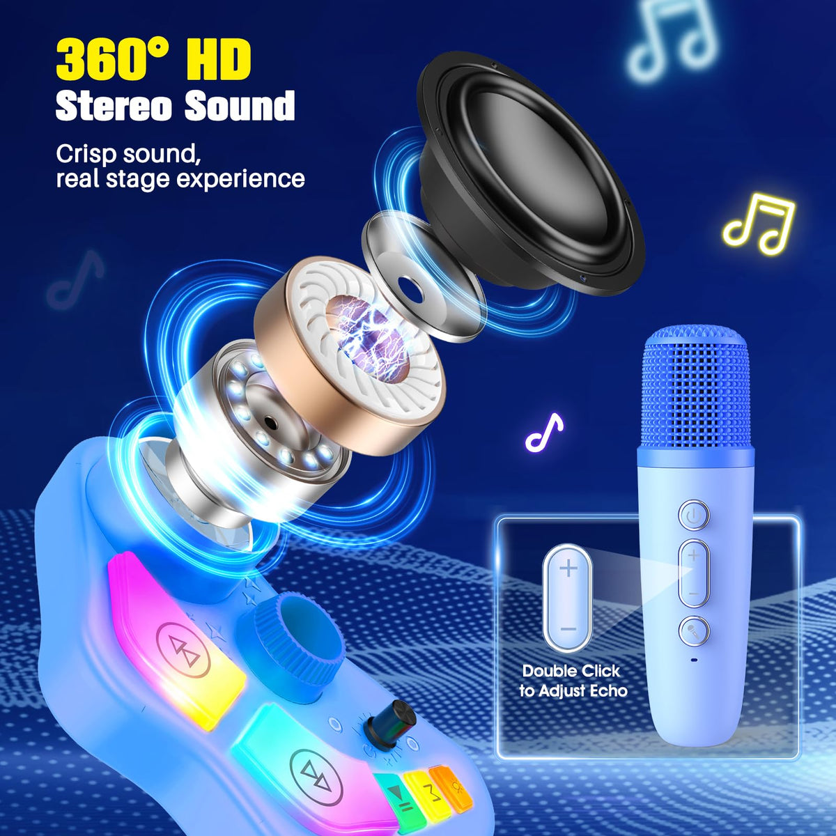 Kids Stand Karaoke Machine Toys for 3 4 5 6 7 8 Year Old Girls Gift, Kid Rechargeable Microphone Toddler Christmas Birthday Gift Singing Toy for Girl Ages 3-5 4-6, Bluetooth Speaker with 2 Mics