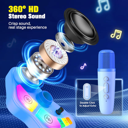 Kids Stand Karaoke Machine Toys for 3 4 5 6 7 8 Year Old Girls Gift, Kid Rechargeable Microphone Toddler Christmas Birthday Gift Singing Toy for Girl Ages 3-5 4-6, Bluetooth Speaker with 2 Mics