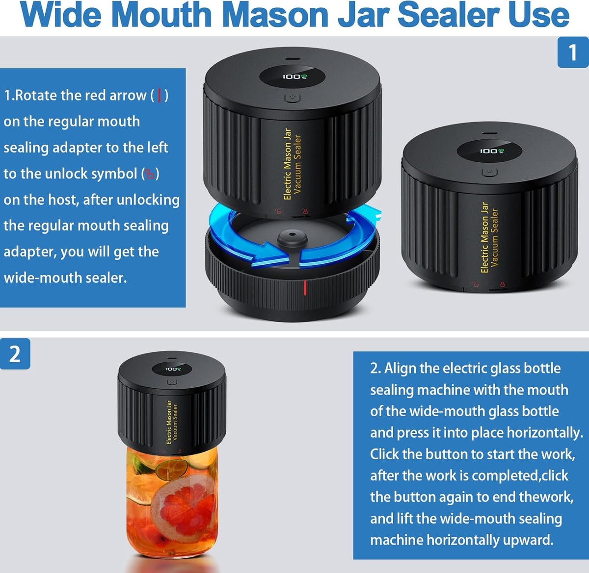 LOVE MOMENT Electric Mason Jar Vacuum Sealer Kit with One Touch Auto-Pause