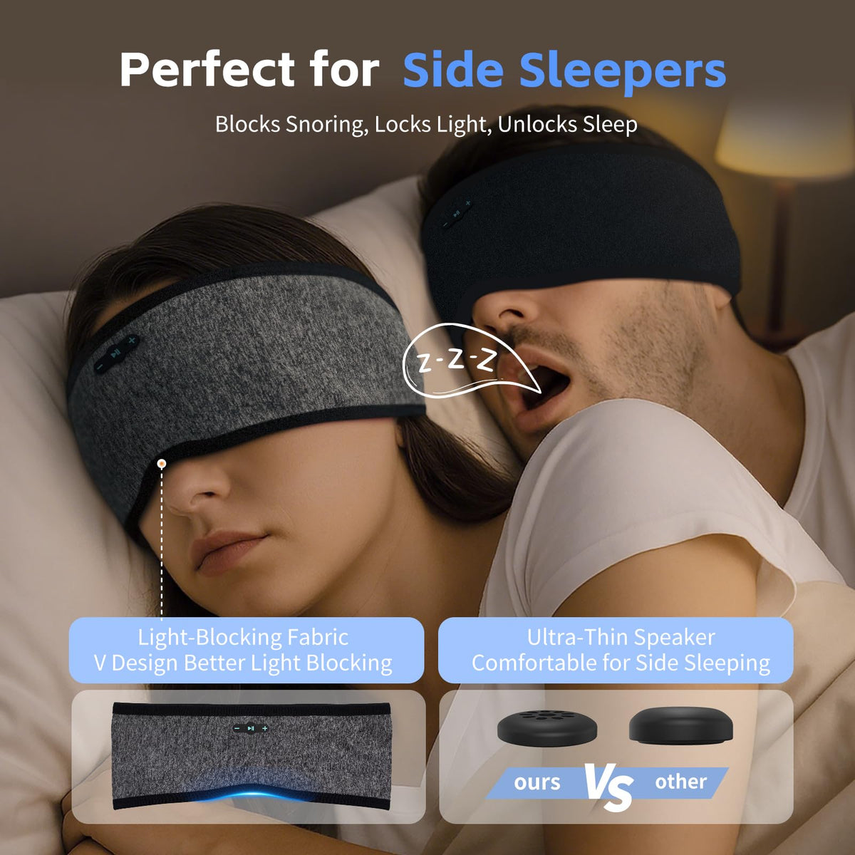 Sleep Headphones Bluetooth 6.0 Headband for Side Sleeper (Black)