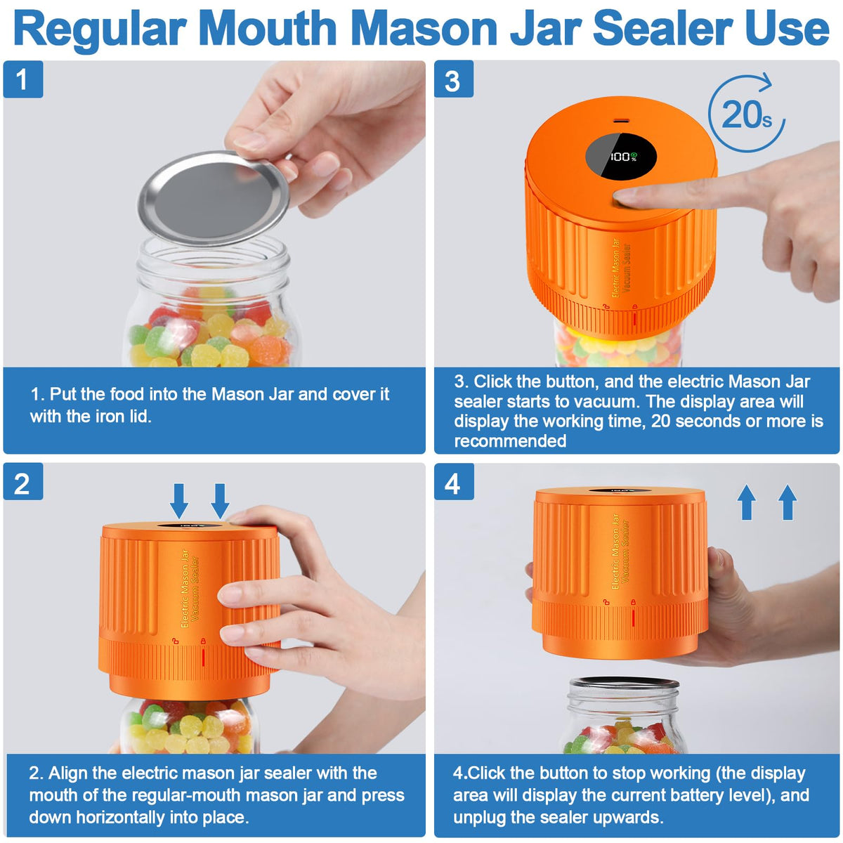 LOVE MOMENT Electric Mason Jar Vacuum Sealer Kit with One Touch Auto-Pause