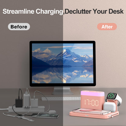 5 in 1 Wireless Charging Station with Alarm Clock & Night Light