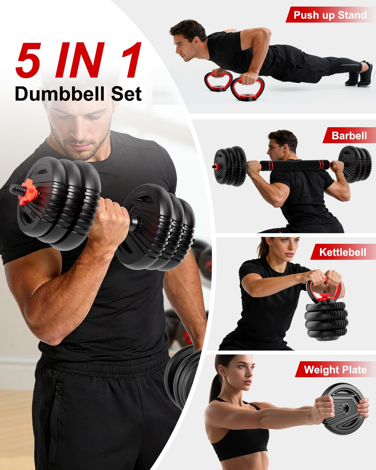 Adjustable Dumbbell set,20/30/45/70/90lbs Free Weight Set