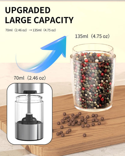 Electric Salt and Pepper Grinder Set, Gravity Rechargeable with LED