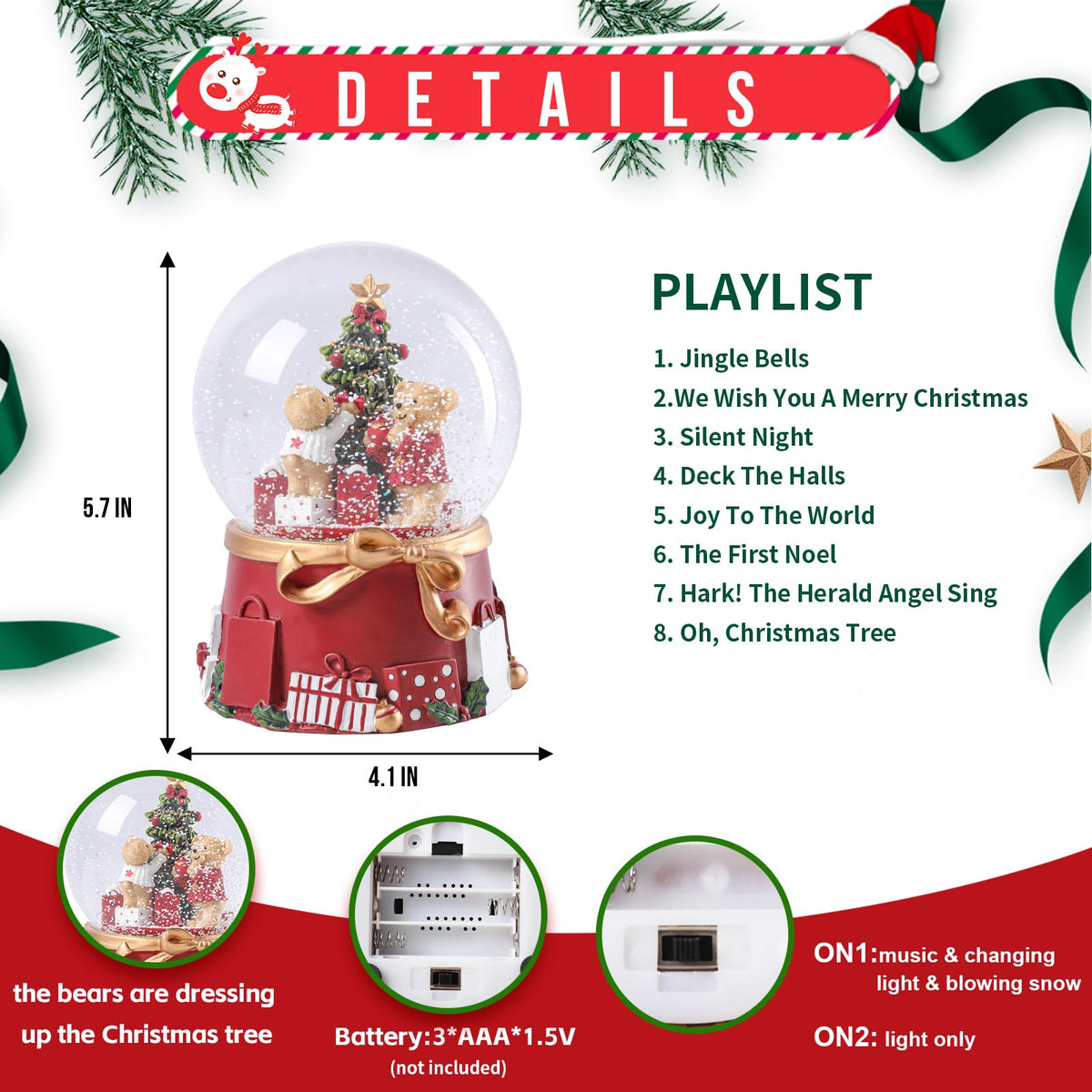 Musical Snow Globe with Color Changing LED Lights, Snowman Music Box