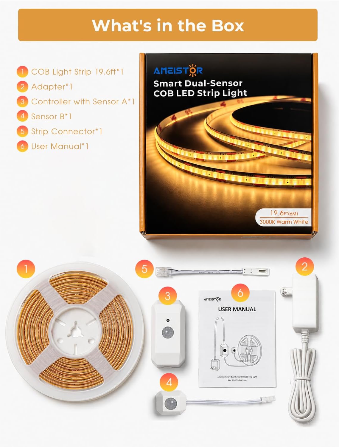 Motion Sensor Under Bed Light, Dual Sensor LED Strip 19.6ft, App Control