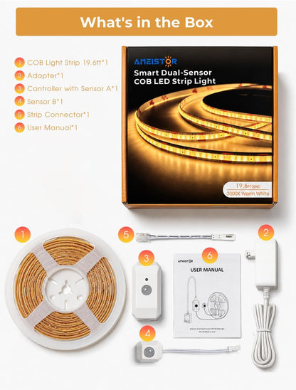 Motion Sensor Under Bed Light, Dual Sensor LED Strip 19.6ft, App Control