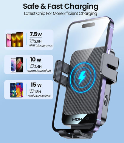 Wireless Car Charger 15W Fast Charging Dash Windshield Vent Car Mount
