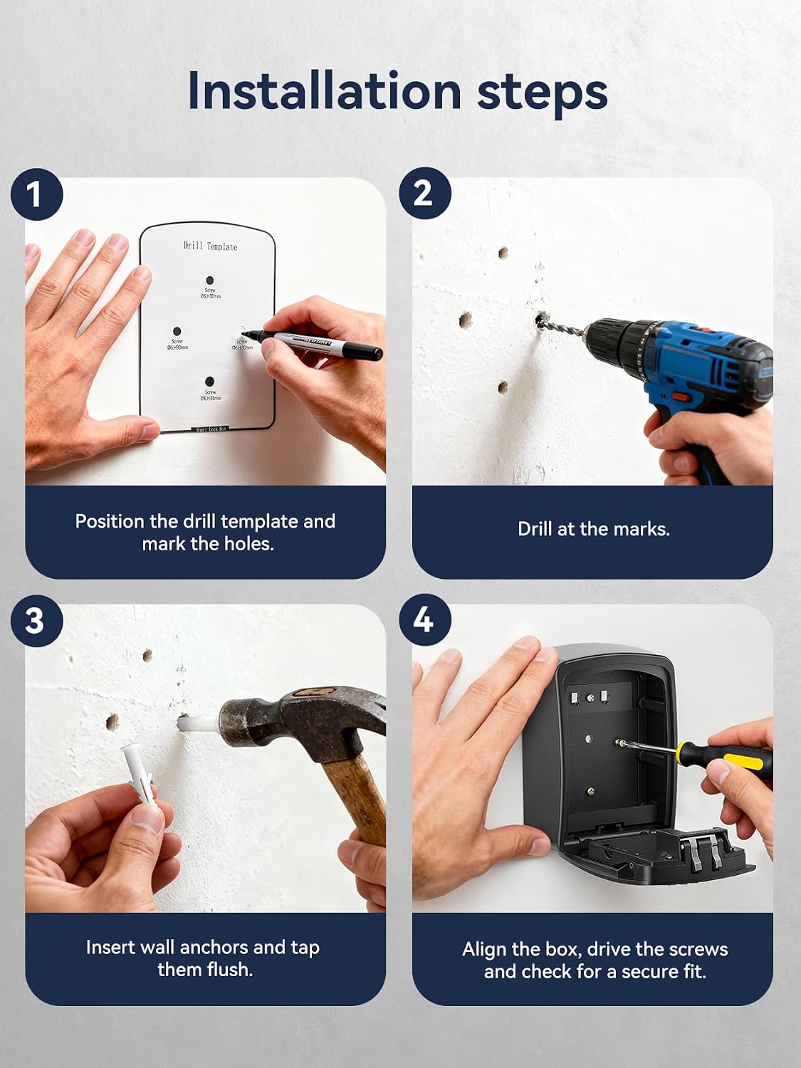 Smart Key Lock Box, Bluetooth App & Code, Wall Mount Key Safe