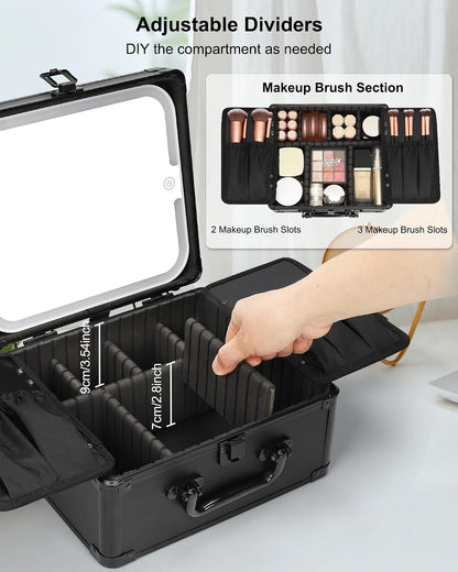 Makeup Train Case with LED Mirror, Rechargeable Travel Makeup Bag