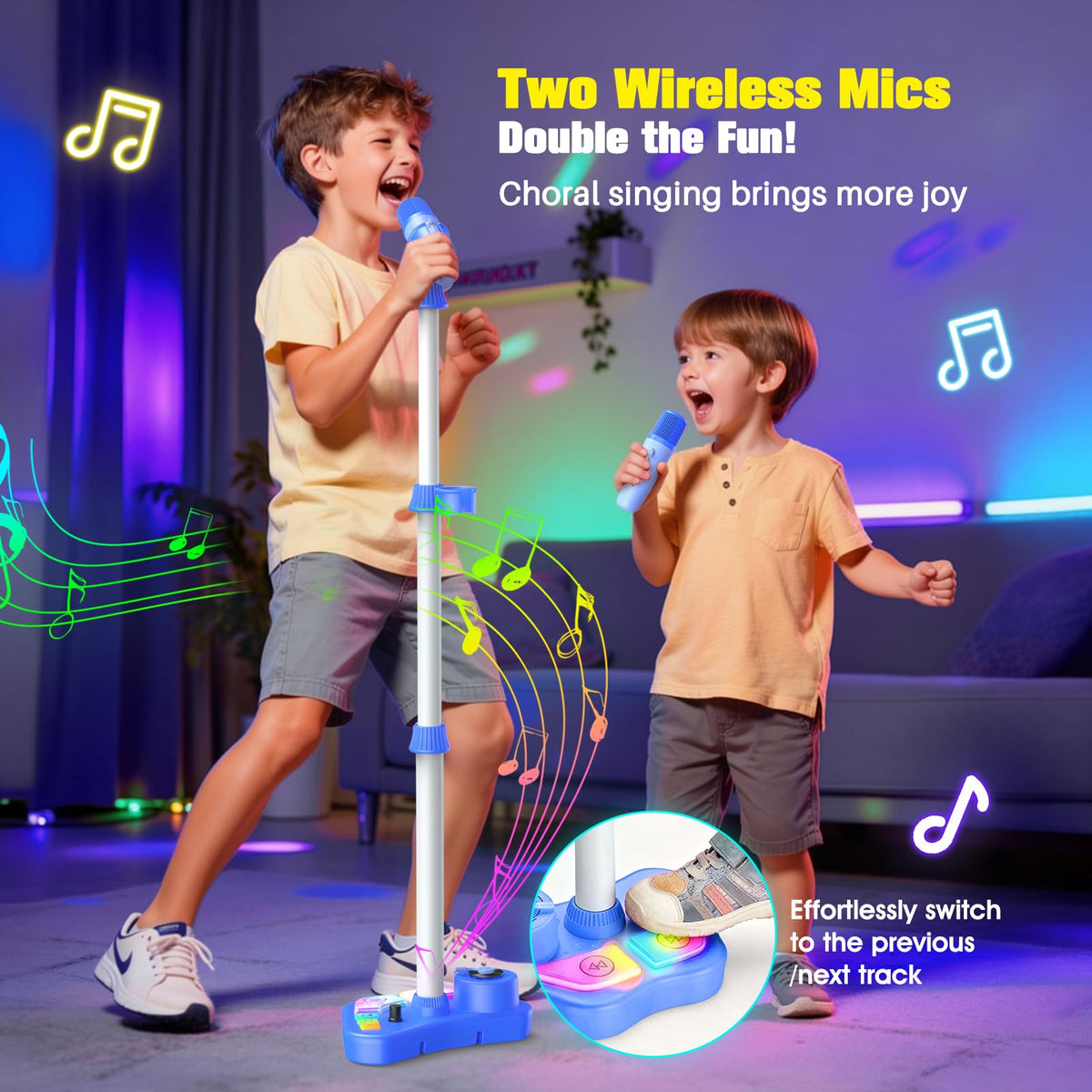 Kids Stand Karaoke Machine Toys for 3 4 5 6 7 8 Year Old Girls Gift, Kid Rechargeable Microphone Toddler Christmas Birthday Gift Singing Toy for Girl Ages 3-5 4-6, Bluetooth Speaker with 2 Mics