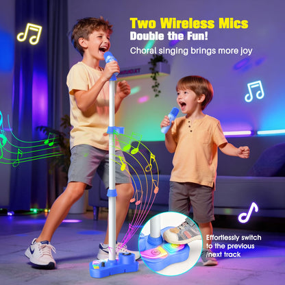 Kids Stand Karaoke Machine Toys for 3 4 5 6 7 8 Year Old Girls Gift, Kid Rechargeable Microphone Toddler Christmas Birthday Gift Singing Toy for Girl Ages 3-5 4-6, Bluetooth Speaker with 2 Mics