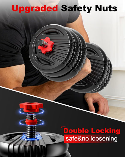 Adjustable Dumbbell set,20/30/45/70/90lbs Free Weight Set