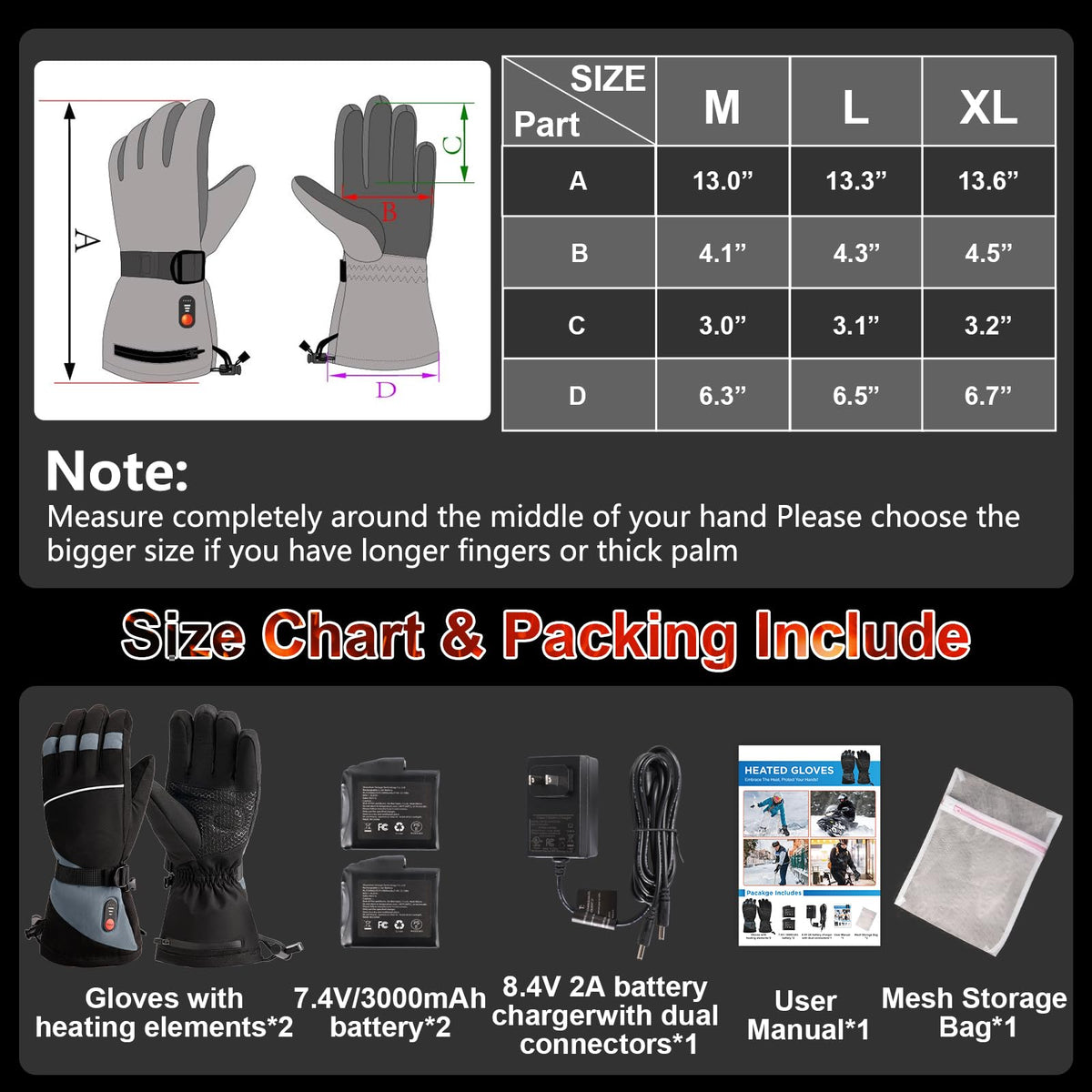 Rechargeable Heated Gloves for Men Women Hand Warmers Winter Ski Gloves
