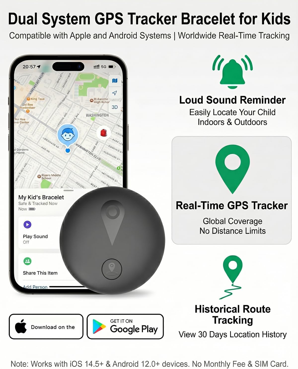 GPS Tracker for Kids, Smart Kids Tracker with Real-Time Location, for Android and iPhone No Monthly Fee & No SIM Card- Wearable Wristband & Keychain Design, IP68 Waterproof,Indoor & Outdoor Safety Use