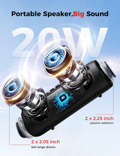 Portable Bluetooth Speaker 20W, IPX5 Waterproof, 24H Playtime