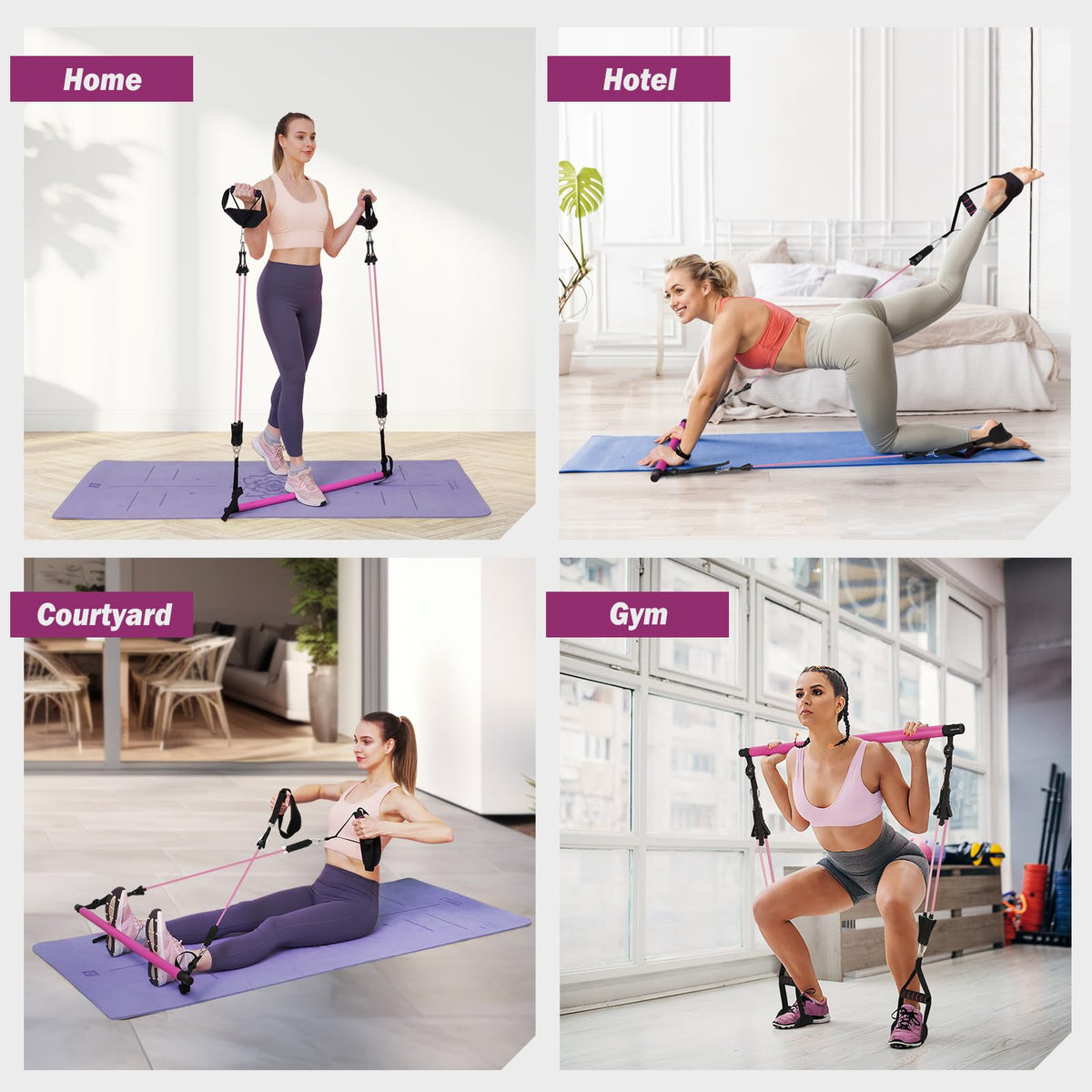 Upgraded Pilates Bar Kit with Resistance Bands Natural Latex for Women & Men, Heavy-Duty Stainless Steel Multifunctional Yoga Pilates Stick for Home Gym Exercise Fitness Equipment Full-Body Workouts