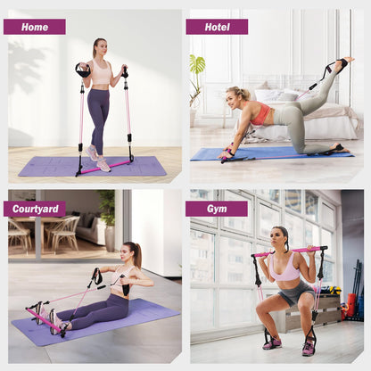Upgraded Pilates Bar Kit with Resistance Bands Natural Latex for Women & Men, Heavy-Duty Stainless Steel Multifunctional Yoga Pilates Stick for Home Gym Exercise Fitness Equipment Full-Body Workouts
