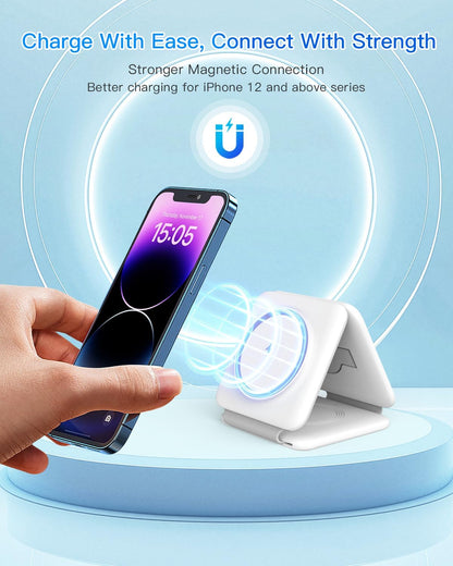 3 in 1 Charging Station, Foldable Magnetic Wireless Charger for iPhone & Watch
