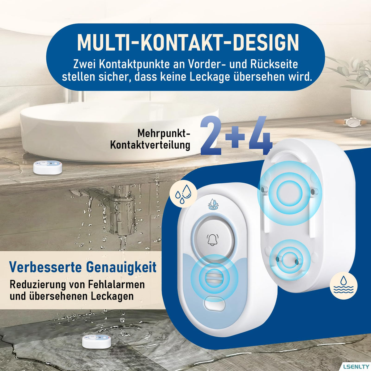 Water Leak Detector with 100dB Alarm, 5-Year Battery, IP66 Waterproof