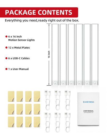 Under Cabinet Lighting 6 Pack, Rechargeable Motion Sensor Closet Lights