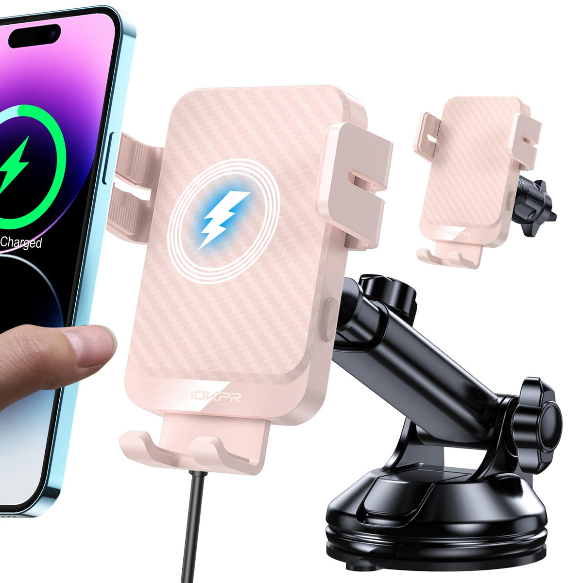 Wireless Car Charger 15W Fast Charging Dash Windshield Vent Car Mount