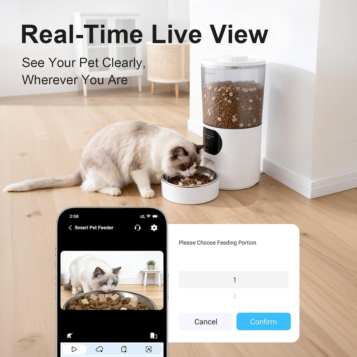 Automatic Cat Feeder with 2K Camera, 6.5L, App Control 5G/2.4G WiFi