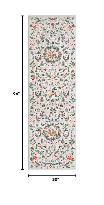 Lahome Christmas 8x10 Living Room Area Rug, Soft Christmas Tree Large Washable Rug for Bedroom, Non Slip Low Pile Indoor Floor Carpet for Home Office Xmas Holiday Decor, Beige