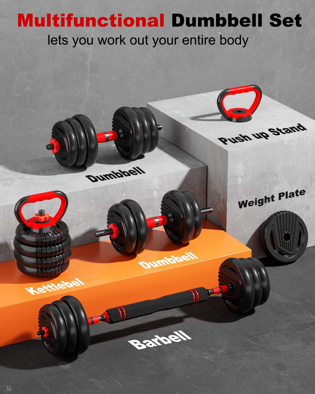 Adjustable Dumbbell set,20/30/45/70/90lbs Free Weight Set