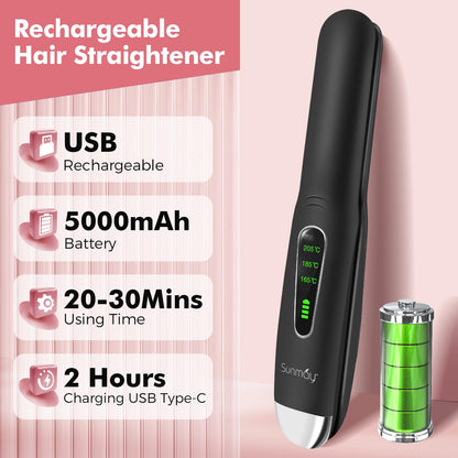 Cordless Hair Straightener, USB-C Rechargeable Travel Flat Iron