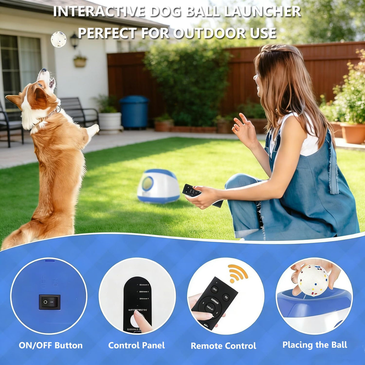 Automatic Ball Launcher for Dogs, 3 Distances 20-45ft, 6 Balls Included