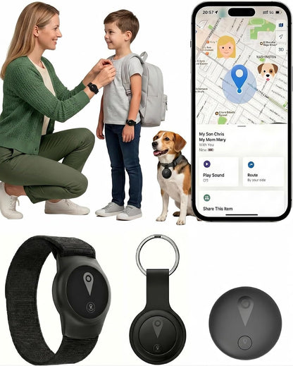 GPS Tracker for Kids, Smart Kids Tracker with Real-Time Location, for Android and iPhone No Monthly Fee & No SIM Card- Wearable Wristband & Keychain Design, IP68 Waterproof,Indoor & Outdoor Safety Use