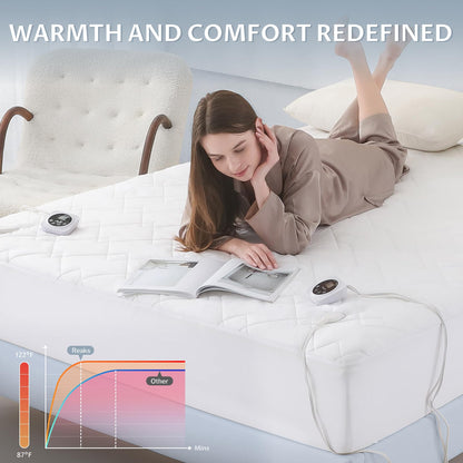 Heated Mattress Pad Queen with Preheat & Memory, 3D Air Fabric