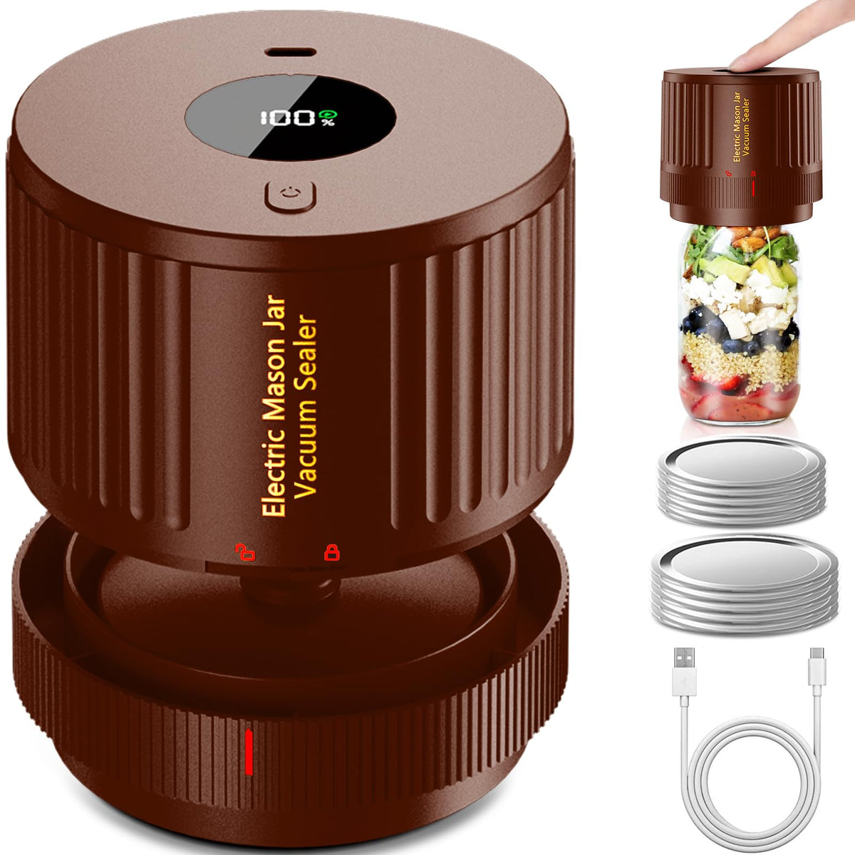 LOVE MOMENT Electric Mason Jar Vacuum Sealer Kit with One Touch Auto-Pause