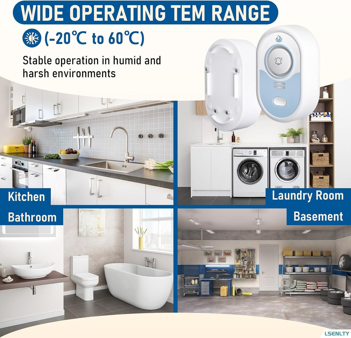 Water Leak Detector with 100dB Alarm, 5-Year Battery, IP66 Waterproof